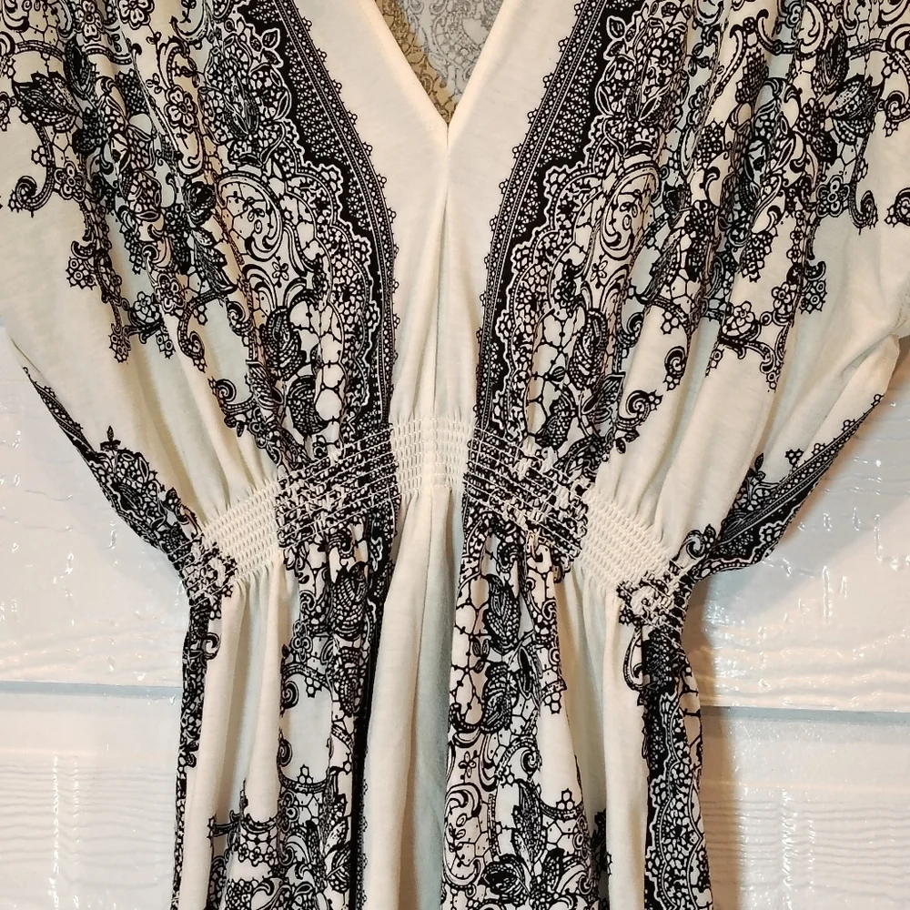 XXI FOREVER 21 DRESS/ TUNIC Womens S/P Black White PAISLEY Floral Art Y2K 90S - Picture 1 of 7